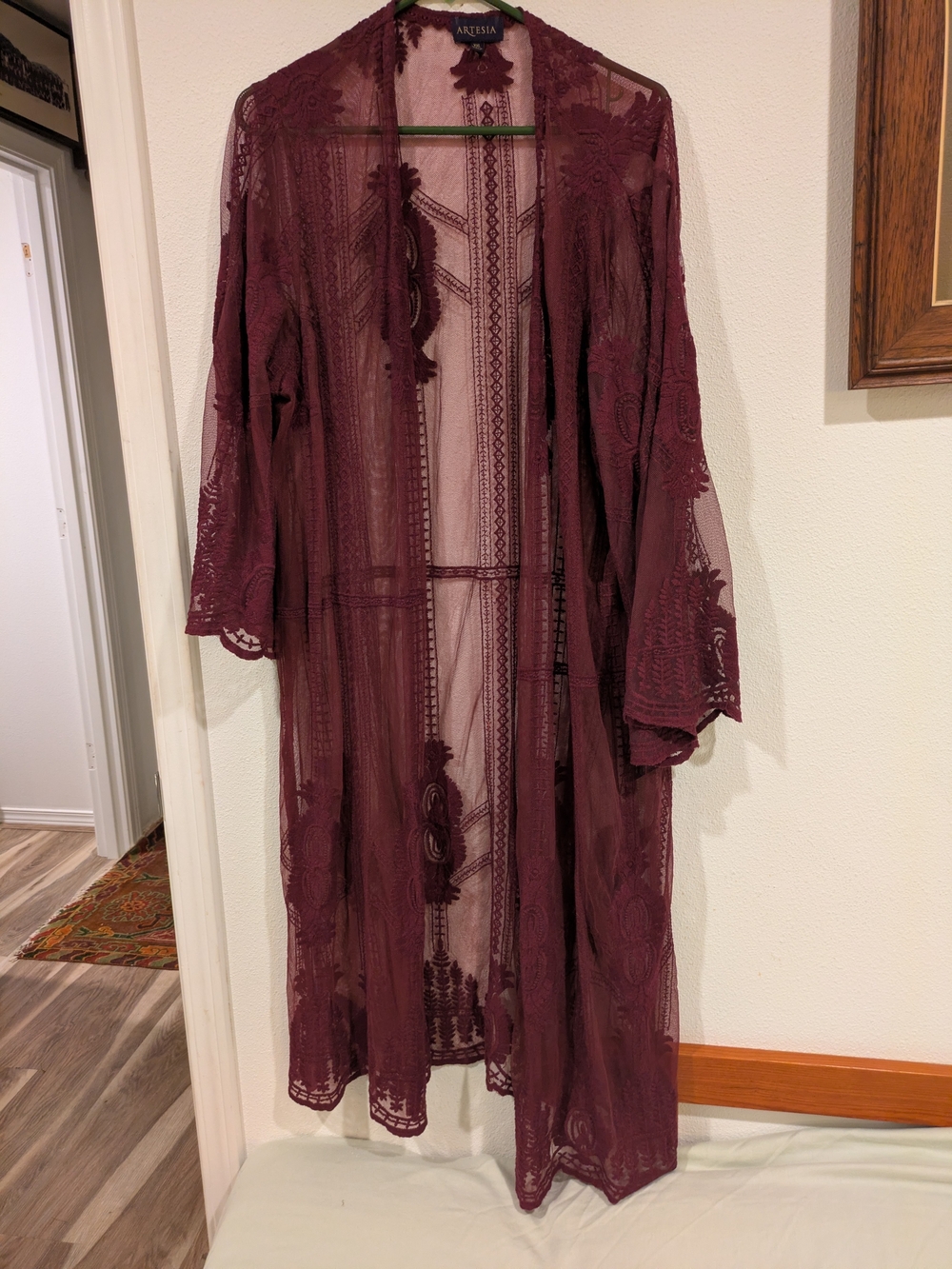 Artesia XXL Burgundy Embroidered Lace Mesh Duster Kimono Boho Sheer